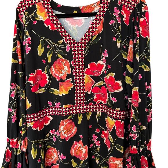 Susan Graver Regular Printed Liquid Knit Split Neck Midi Dress in Size 2X - Picture 2 of 6